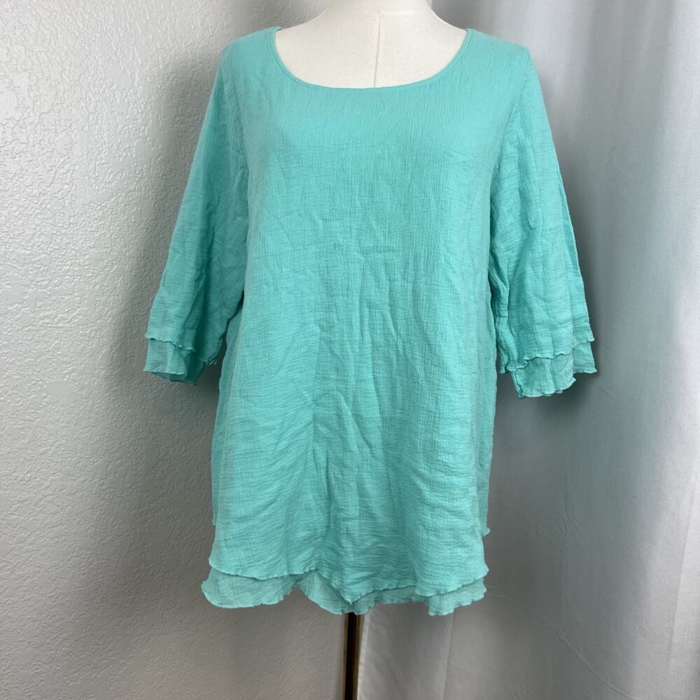 Soft Surroundings Top Womens Medium Blue Tunic‎ Gauzy Lagenlook Minimal Coastal